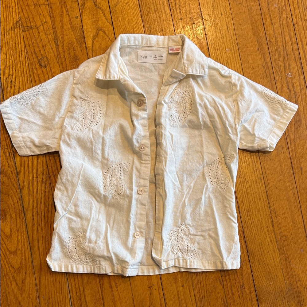 Zara Kids Cream Button Down Paisley Shirt